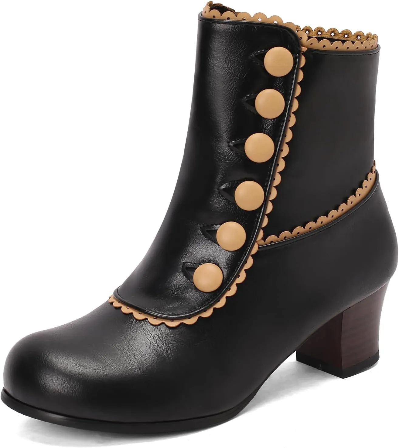 Roimaash Women's Victorian Boots Ankle High Cone Heels
