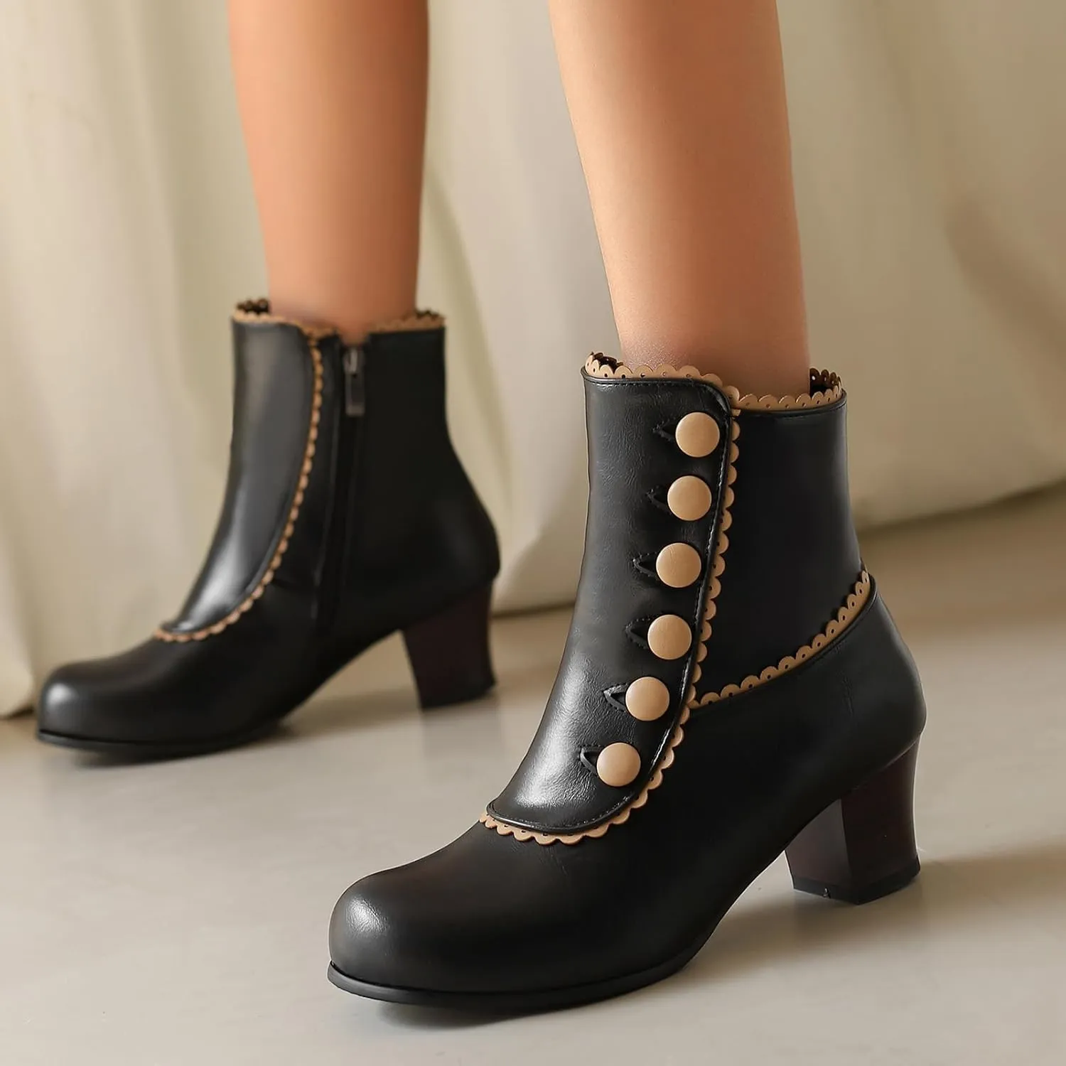 Roimaash Women's Victorian Boots Ankle High Cone Heels