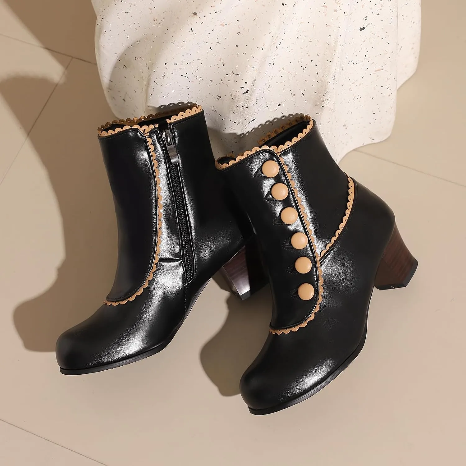 Roimaash Women's Victorian Boots Ankle High Cone Heels