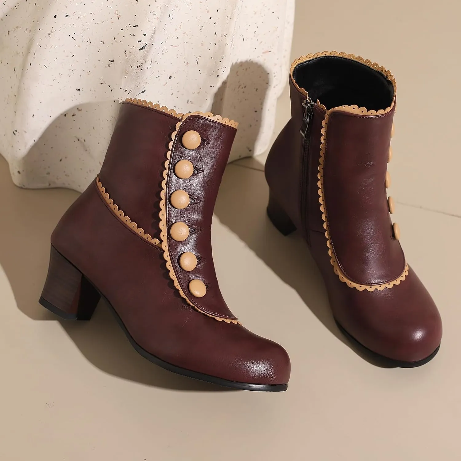 Roimaash Women's Victorian Boots Ankle High Cone Heels