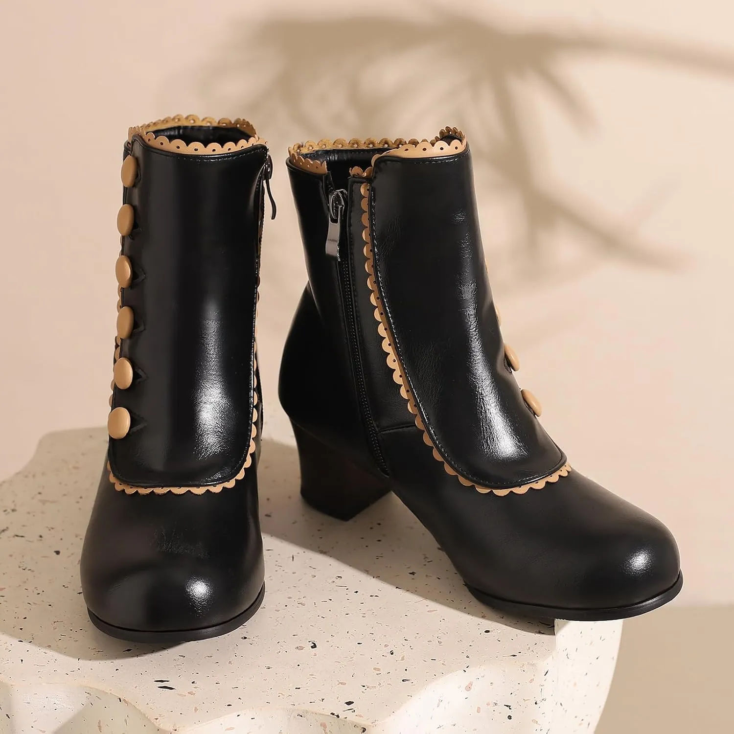 Roimaash Women's Victorian Boots Ankle High Cone Heels