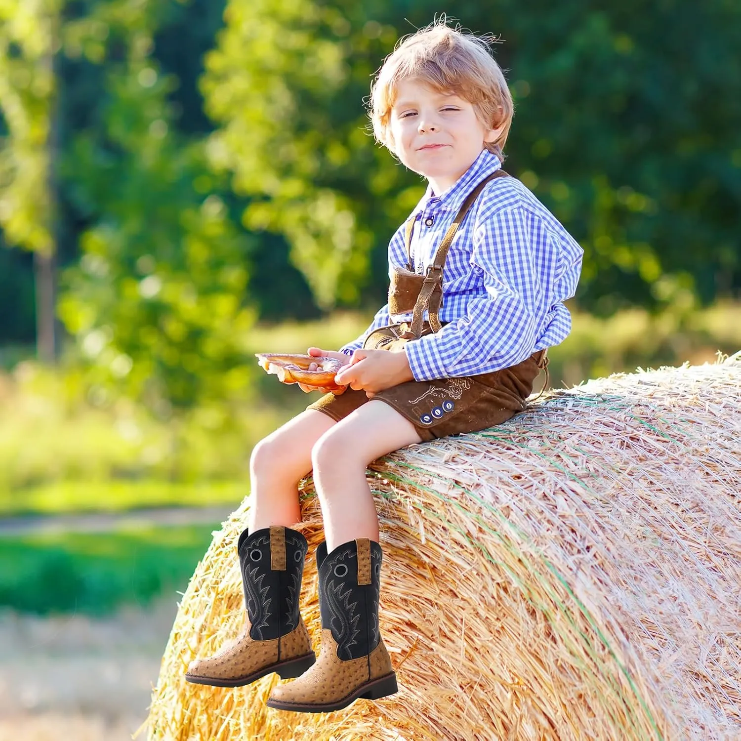 Rollda Boys Cowboy Boots Kids Western Boots Square Toe Girls Cowgirl Boots for Toddler/Little Kid/Big Kid