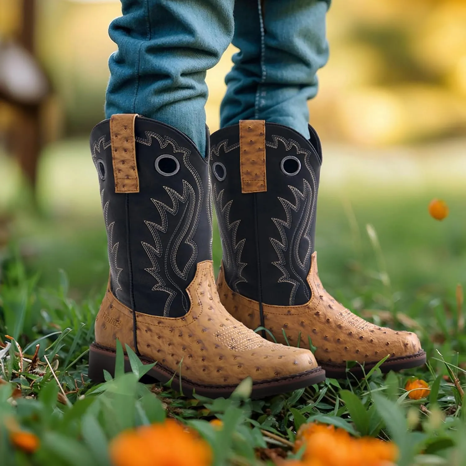 Rollda Boys Cowboy Boots Kids Western Boots Square Toe Girls Cowgirl Boots for Toddler/Little Kid/Big Kid