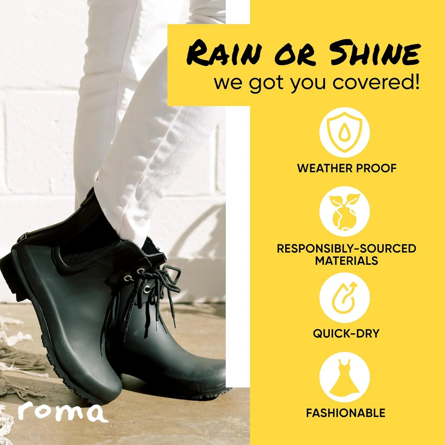 Roma Boots Women's Chelsea Lace-Up Rain Boots