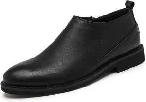 Round Toe Ankle Boots For Men Elastic Bandage With Zipper Cowhide Leather Wearable Slip On Waterproof Casual (Color : Black, Size : 7)