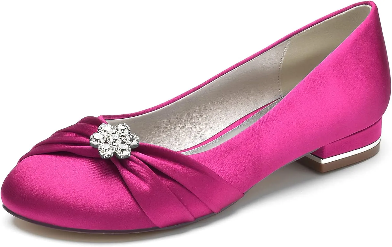 Round Toe Satin Flats Wedding Shoes for Bride Comfortable Bridal Flats Rhinestones Prom Evening Party Dress Pumps for Women