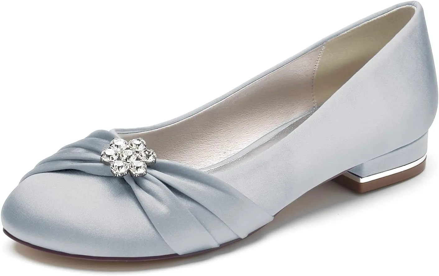 Round Toe Satin Flats Wedding Shoes for Bride Comfortable Bridal Flats Rhinestones Prom Evening Party Dress Pumps for Women