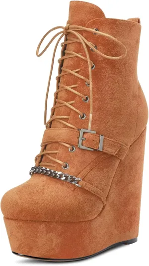 Saekcted Women High Wedge Platform Heel Round Toe Ankle Boots Short Bootie Zipper Cute 5.9 Inches Heels