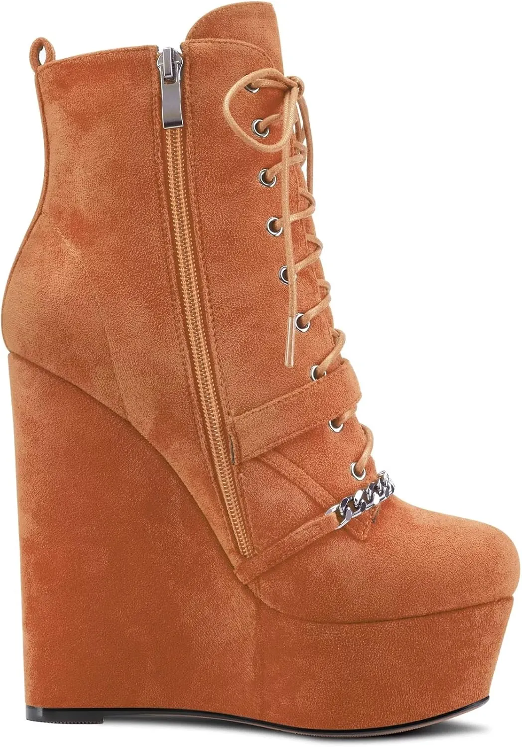 Saekcted Women High Wedge Platform Heel Round Toe Ankle Boots Short Bootie Zipper Cute 5.9 Inches Heels