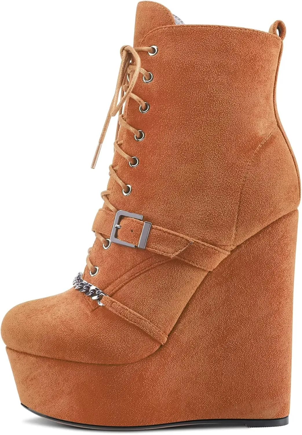 Saekcted Women High Wedge Platform Heel Round Toe Ankle Boots Short Bootie Zipper Cute 5.9 Inches Heels