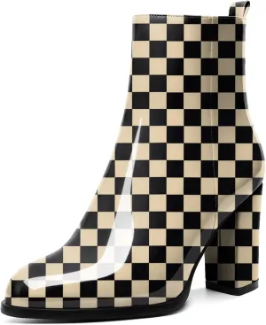 SAMMITOP Women's Chunky Block Heel Ankle Boots Mid Block Heel Ankle Booties