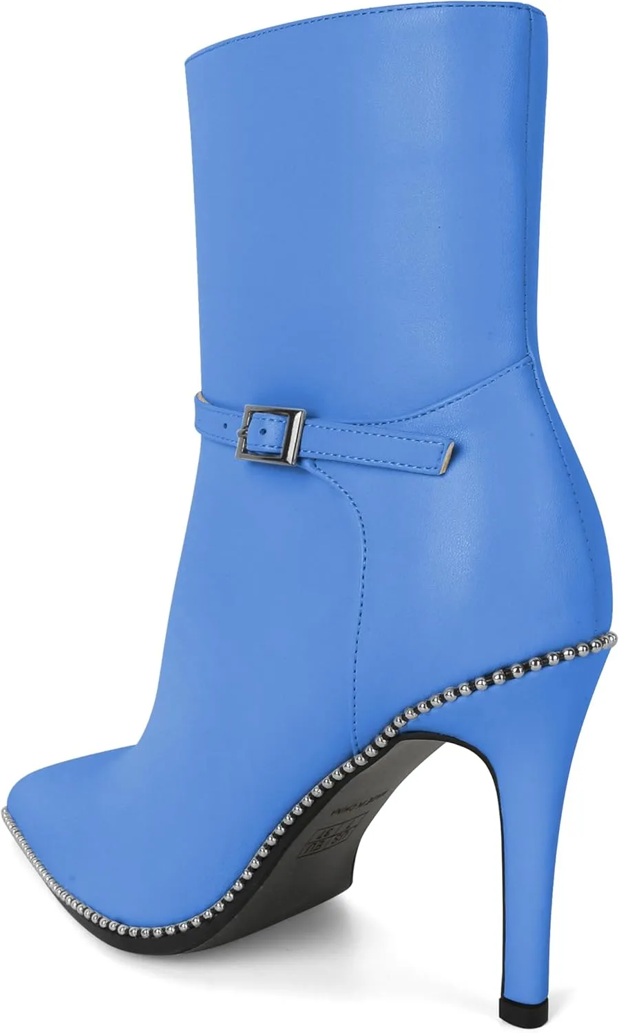 SAMMITOP Women's Pointed Toe Ankle Boots Sexy Stiletto High Heels Ankle Booties Buckle Strap Beaded Short Boots with Side Zipper 4 Inch