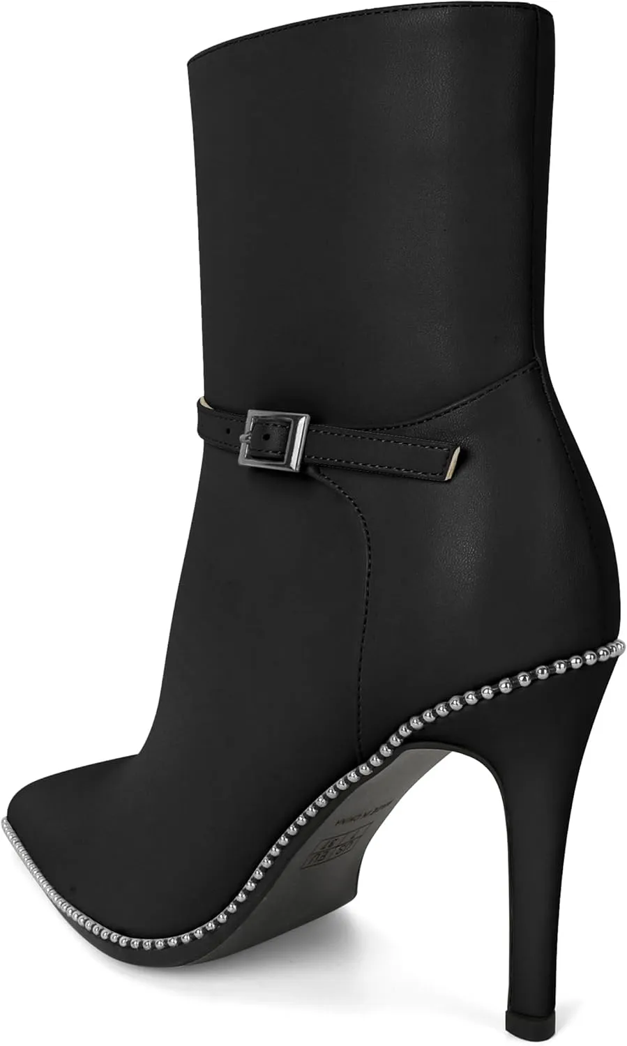 SAMMITOP Women's Pointed Toe Ankle Boots Sexy Stiletto High Heels Ankle Booties Buckle Strap Beaded Short Boots with Side Zipper 4 Inch
