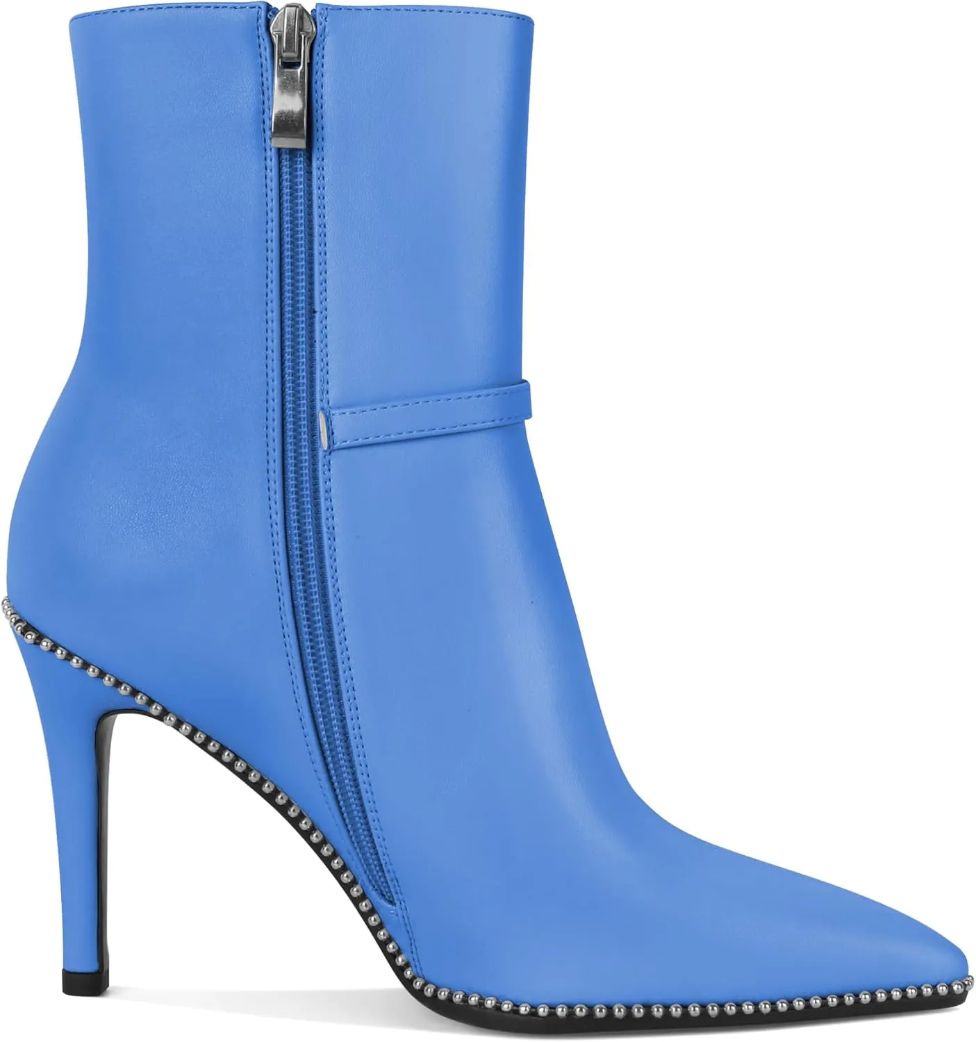 SAMMITOP Women's Pointed Toe Ankle Boots Sexy Stiletto High Heels Ankle Booties Buckle Strap Beaded Short Boots with Side Zipper 4 Inch
