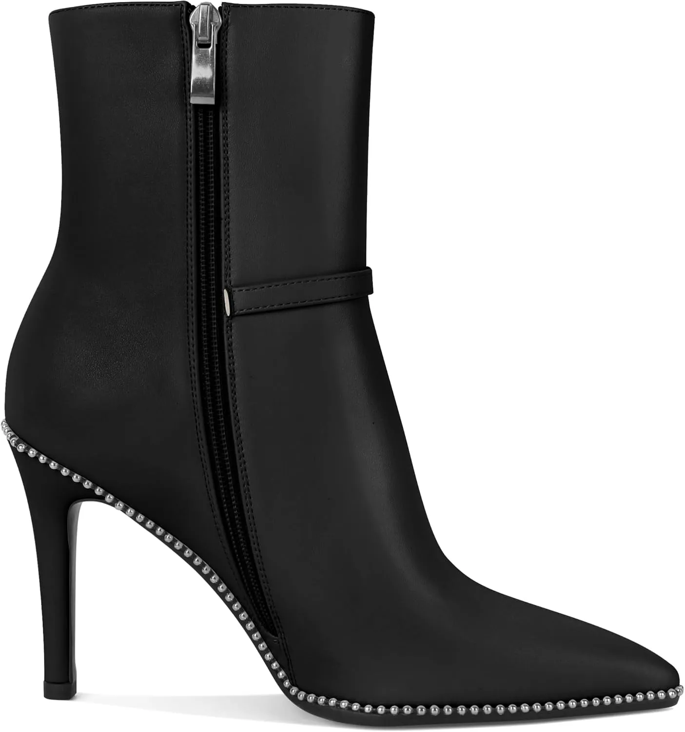 SAMMITOP Women's Pointed Toe Ankle Boots Sexy Stiletto High Heels Ankle Booties Buckle Strap Beaded Short Boots with Side Zipper 4 Inch