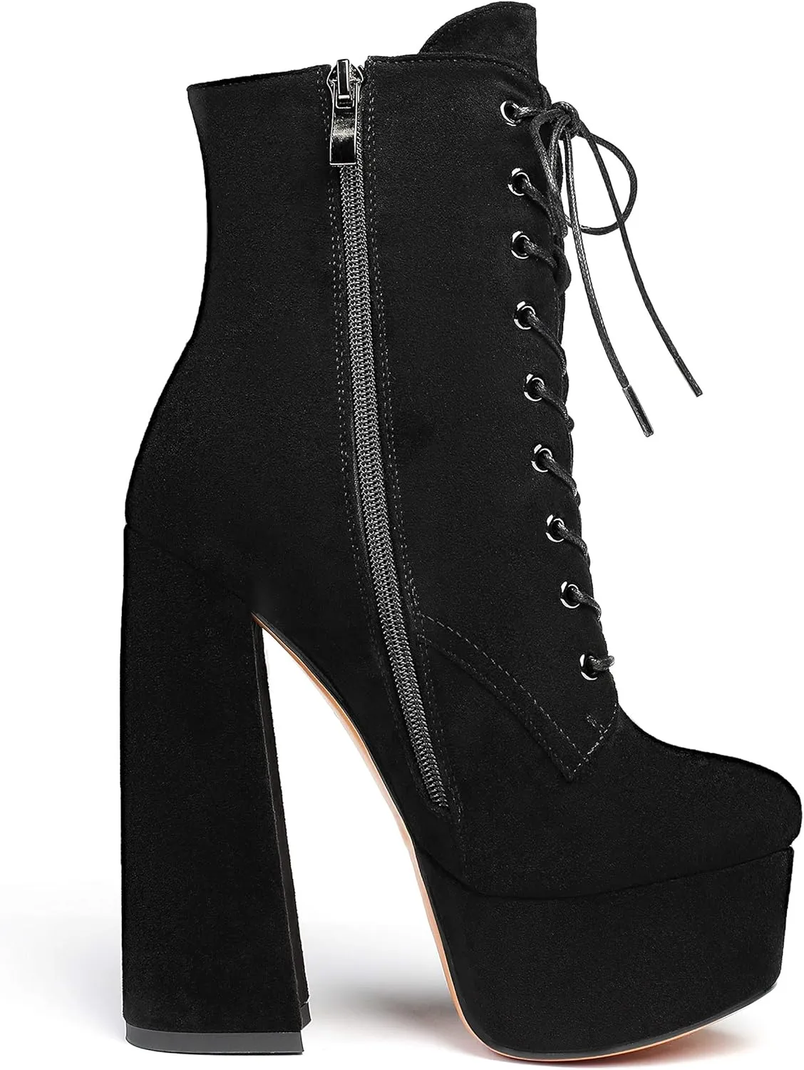 SAMMITOP Women's Round Toe Chunky Heel Boots Platform Lace Up Animal Print Ankle Boots