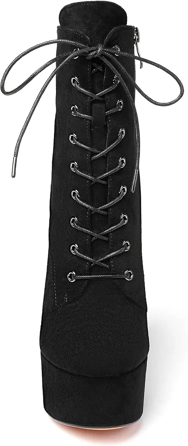 SAMMITOP Women's Round Toe Chunky Heel Boots Platform Lace Up Animal Print Ankle Boots