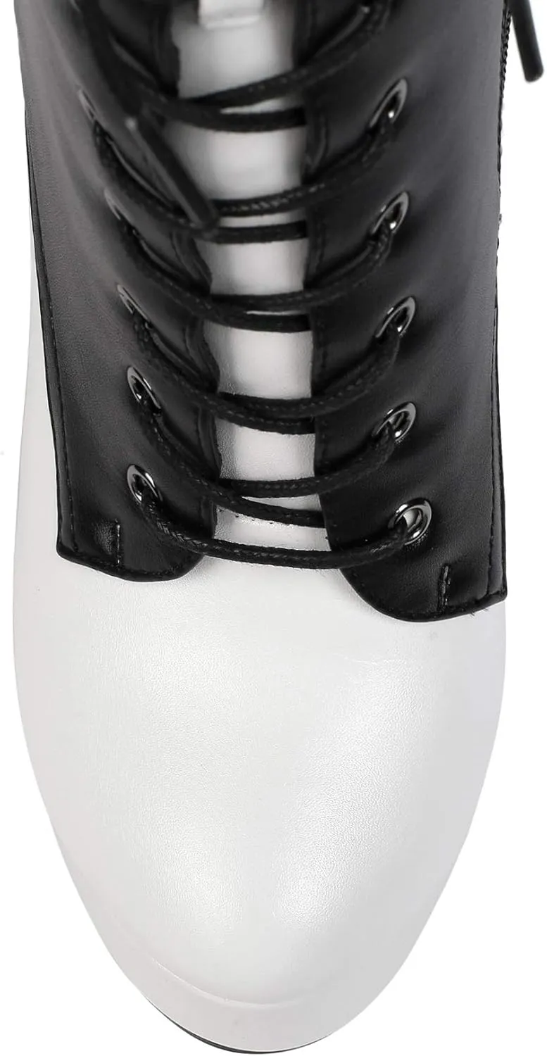 SAMMITOP Women's Round Toe Chunky Heel Boots Platform Lace Up Animal Print Ankle Boots