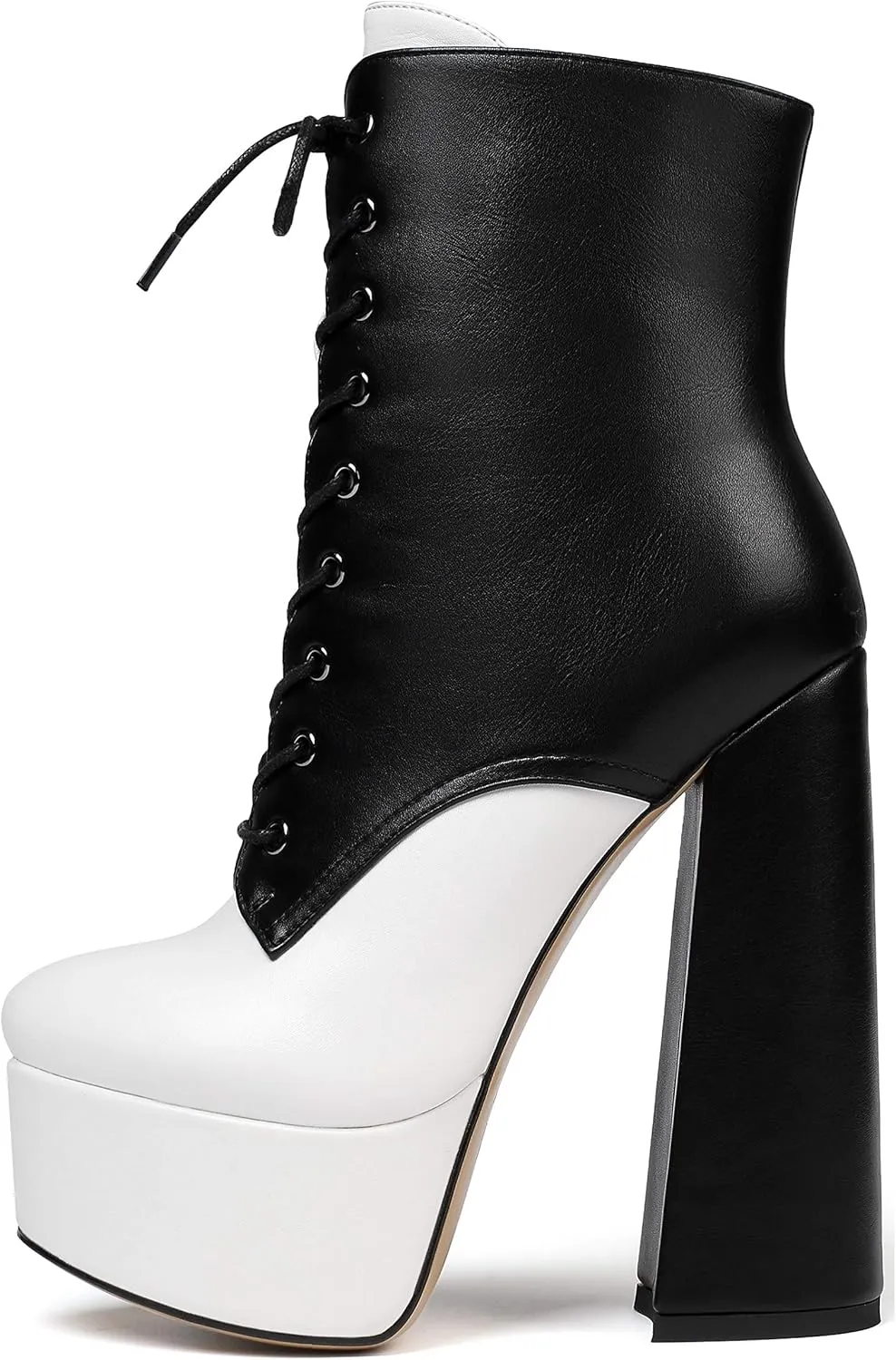 SAMMITOP Women's Round Toe Chunky Heel Boots Platform Lace Up Animal Print Ankle Boots