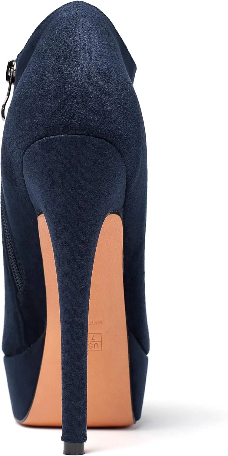 SAMMITOP Women's Round Toe High Heel Ankle Boots Side Zipper Booties Winter Shoes