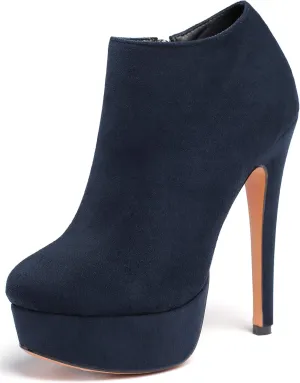 SAMMITOP Women's Round Toe High Heel Ankle Boots Side Zipper Booties Winter Shoes