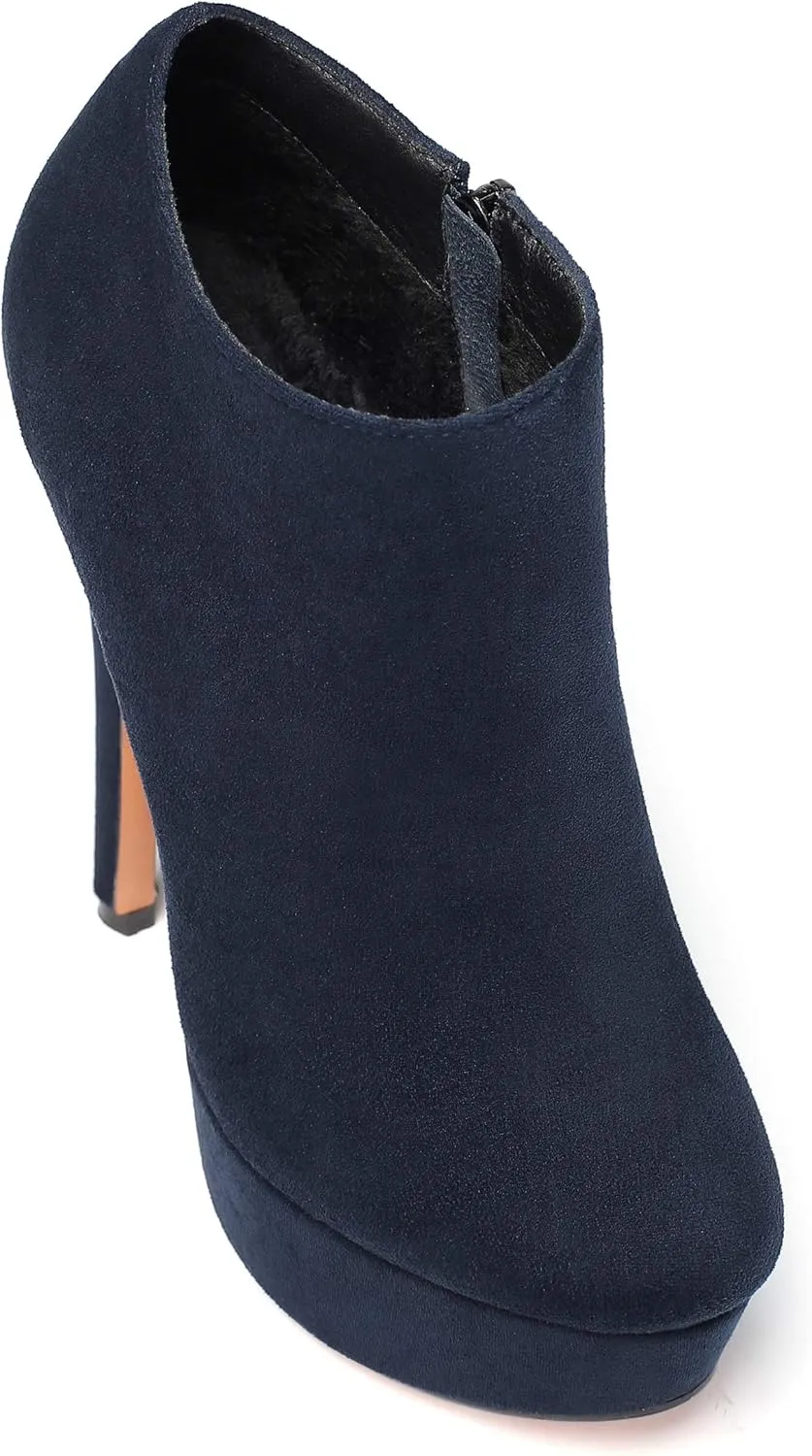 SAMMITOP Women's Round Toe High Heel Ankle Boots Side Zipper Booties Winter Shoes