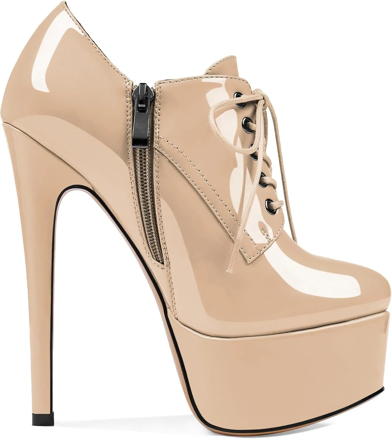 SAMMITOP Women's Round Toe Lace Up Ankle Boots Platform High Heel Pumps Party Dress Shoes