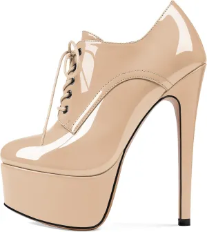SAMMITOP Women's Round Toe Lace Up Ankle Boots Platform High Heel Pumps Party Dress Shoes