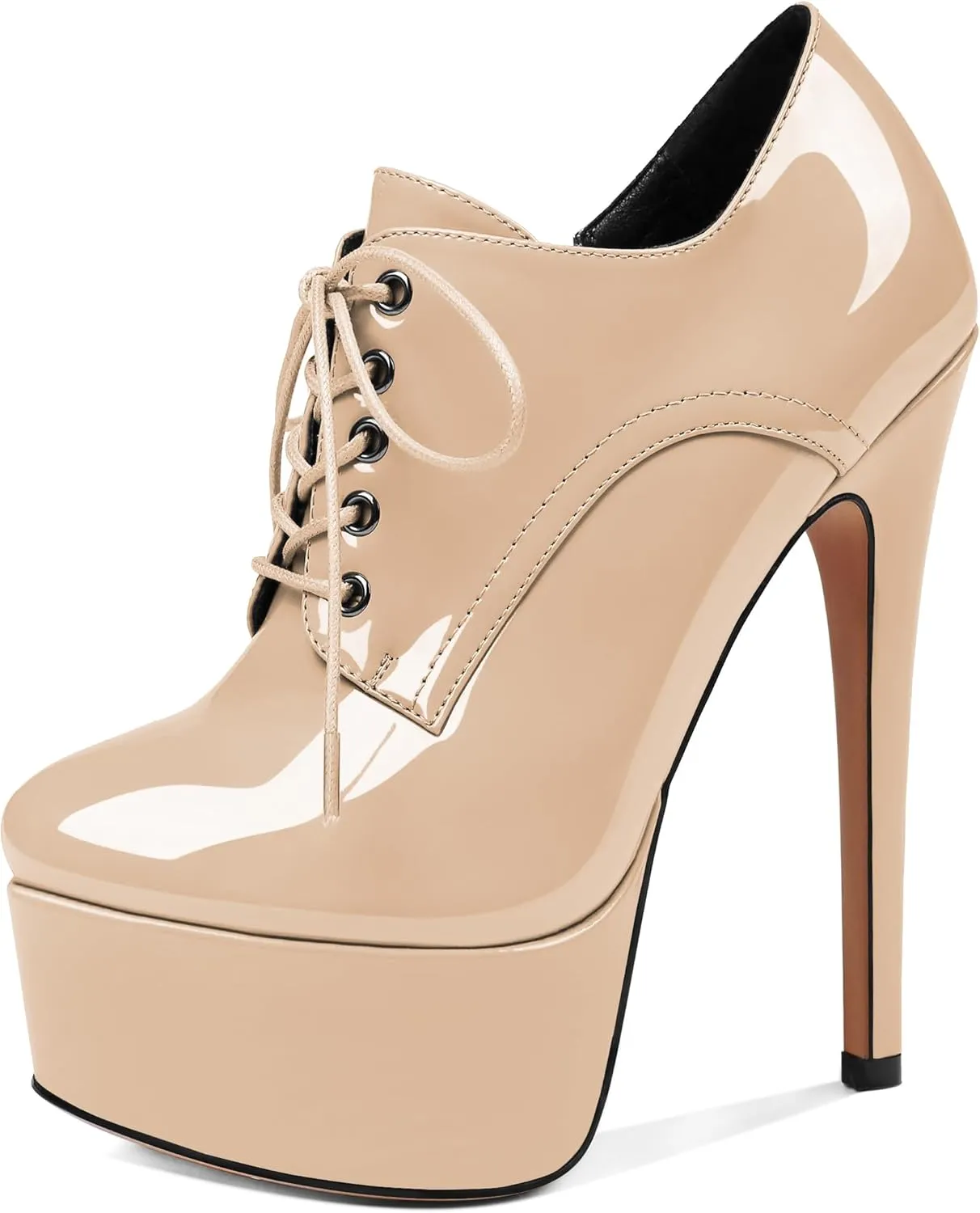 SAMMITOP Women's Round Toe Lace Up Ankle Boots Platform High Heel Pumps Party Dress Shoes