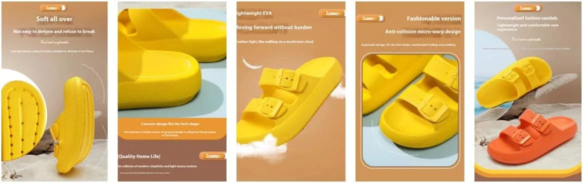Sandals for Women and Men - Pillow Slippers - Double Buckle Adjustable Slides - EVA Flat Sandals
