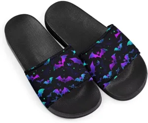 Sandals Women Comfortable Lightweight Summer Sandals Non Slip Slides Spooky Bat Print Beach Hotel Indoor Outdoor