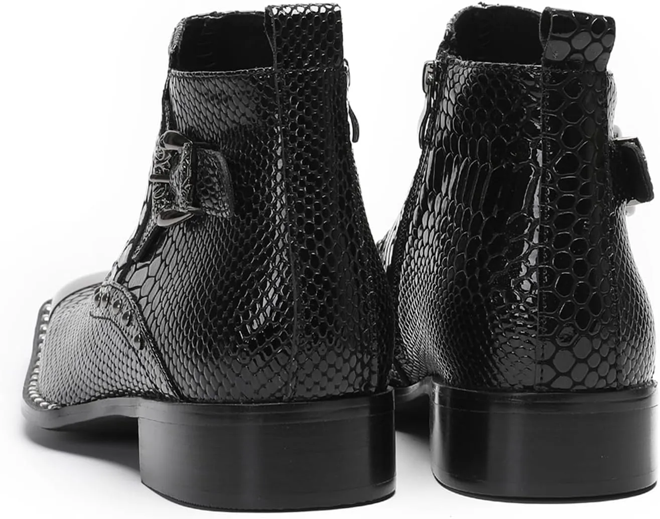 Santimon Men's Chelsea Boots Casual Dress Genuine Leather Ankle Boots Metal-Square Toe Snakeskin Texture Beads Western Boots Fashion Prom Wedding Tuxedo Ballroom Party Disco Cowboy Boots for Men