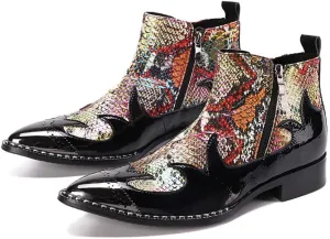 Santimon Mens Chelsea Boots Dress Casual Party Metal Tip Toe Genuine Leather Double Zipper Two Tone Ankle Boots Fashion Western Cowboy Disco Ballroom Wedding Tuxedo Chukka Boots