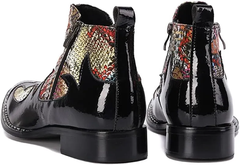 Santimon Mens Chelsea Boots Dress Casual Party Metal Tip Toe Genuine Leather Double Zipper Two Tone Ankle Boots Fashion Western Cowboy Disco Ballroom Wedding Tuxedo Chukka Boots