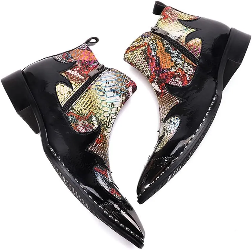 Santimon Mens Chelsea Boots Dress Casual Party Metal Tip Toe Genuine Leather Double Zipper Two Tone Ankle Boots Fashion Western Cowboy Disco Ballroom Wedding Tuxedo Chukka Boots