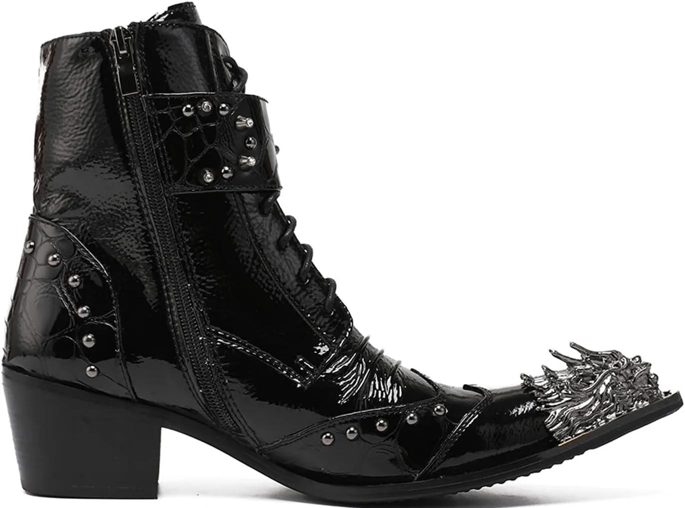 Santimon Mens Oxfords Boots Casual Dress Cowboy Boots Genuine Leather Metal Wingtip Toe Rivets Western Boots Fashion Prom Wedding Ballroom Tuxedo Party Disco Rock Singer Mid Top Boots for Men