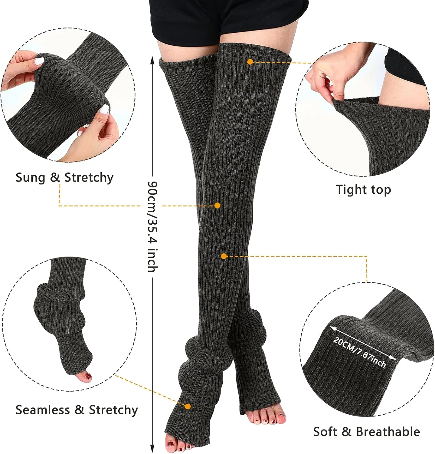 SATINIOR 3 Pairs Thigh High Leg Warmers Knit Long Leg Warmers Warm Sweater for Women Footless Socks