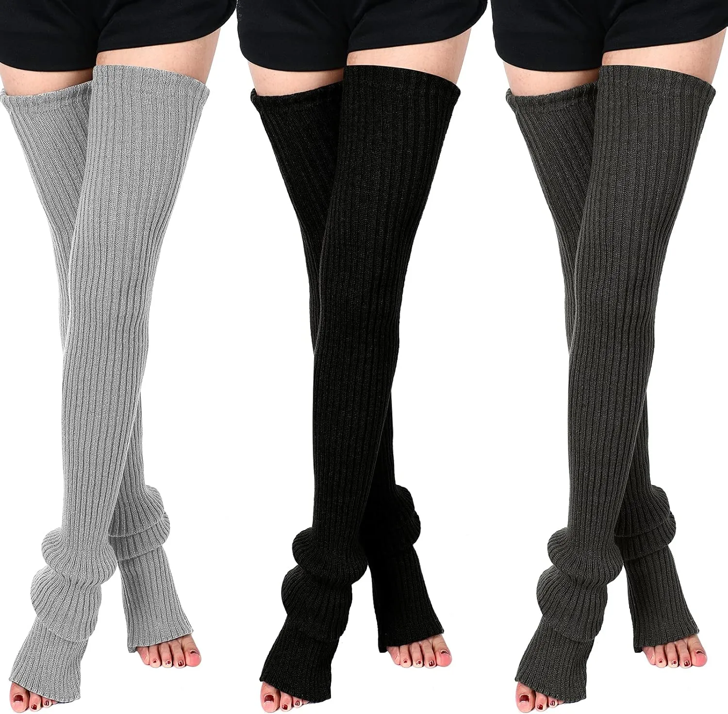 SATINIOR 3 Pairs Thigh High Leg Warmers Knit Long Leg Warmers Warm Sweater for Women Footless Socks