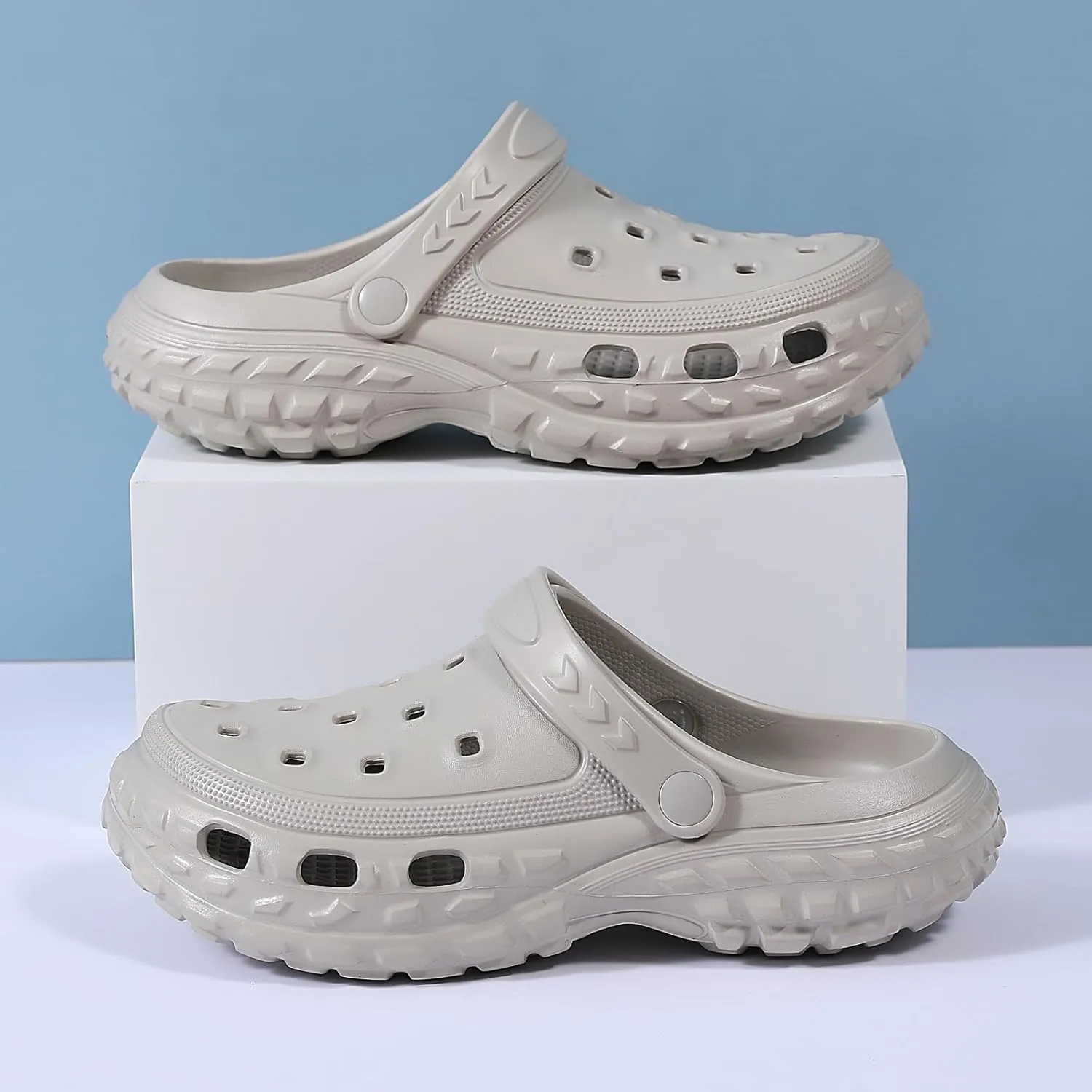 SECHRITE Men's and Women's Garden Shoes Slip-on Clogs Water Beach Pool Sandals with Adjustable Heel Strap Casual Indoor Outdoor Slippers
