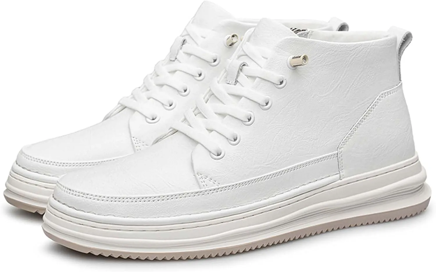 SECHRITE Mens Elevator Boots Mid-top Invisible Height Increasing Elevator Shoes 2.4 Inches Taller Leather Casual Boots
