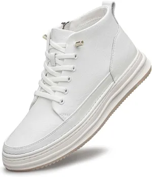 SECHRITE Mens Elevator Boots Mid-top Invisible Height Increasing Elevator Shoes 2.4 Inches Taller Leather Casual Boots