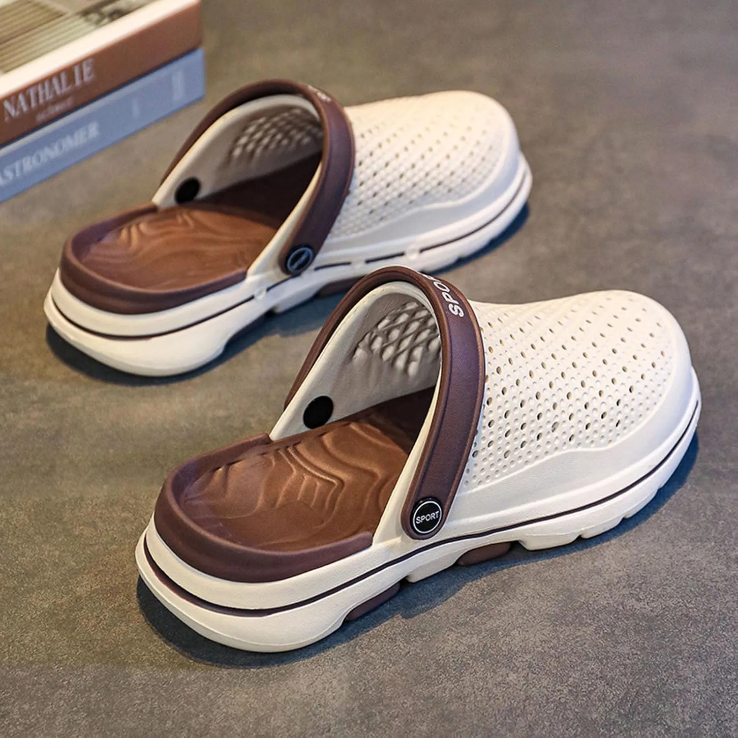 SECHRITE Men's Garden Clogs Beach Pool Shower Sandals Slip-on Mules Casual Slippers