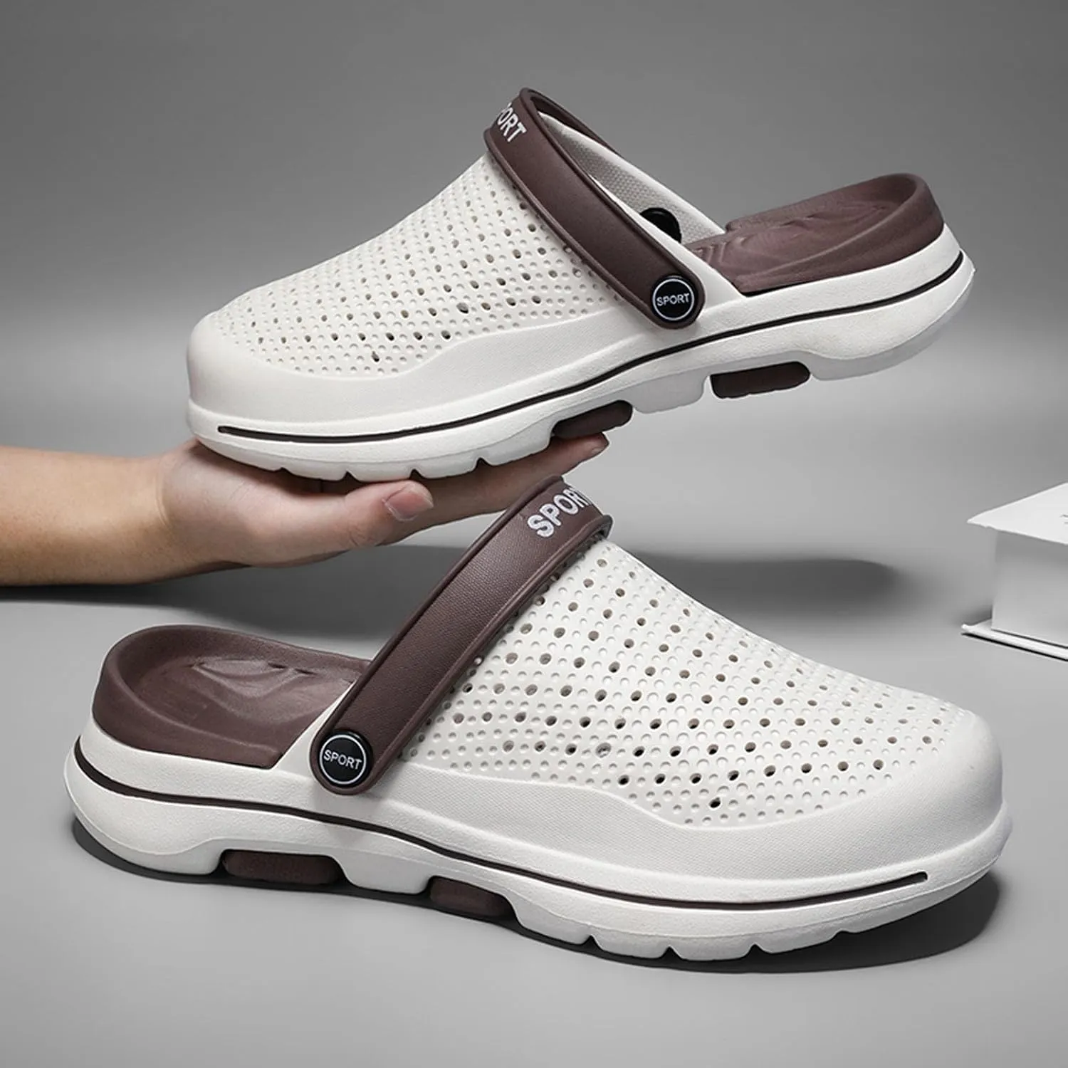 SECHRITE Men's Garden Clogs Beach Pool Shower Sandals Slip-on Mules Casual Slippers