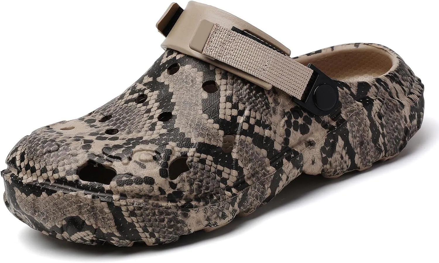 SECHRITE Men's Women's Clogs Slip On Waterproof Garden Shoes, Snake Printed Lightweight Non-Slip Comfort Mules with Adjustable Strap for Outdoor Indoor