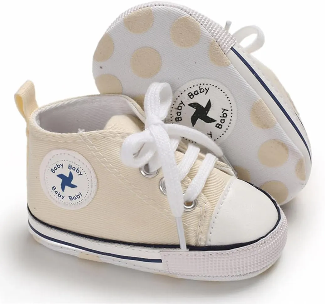 Sekantrol Unisex Baby Girls Boys Shoes Infant Soft Sole Canvas Newborn First Walkers High Top Anti-Slip Sneakers