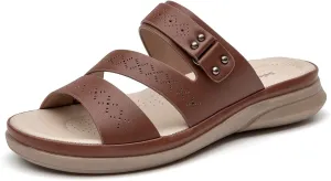 SelenePair Women's Strappy Flat Sandals Arch Support Slip On Open Toe Dressy Slide Sandals Lightweight Comfortable Summer Beach Shoes