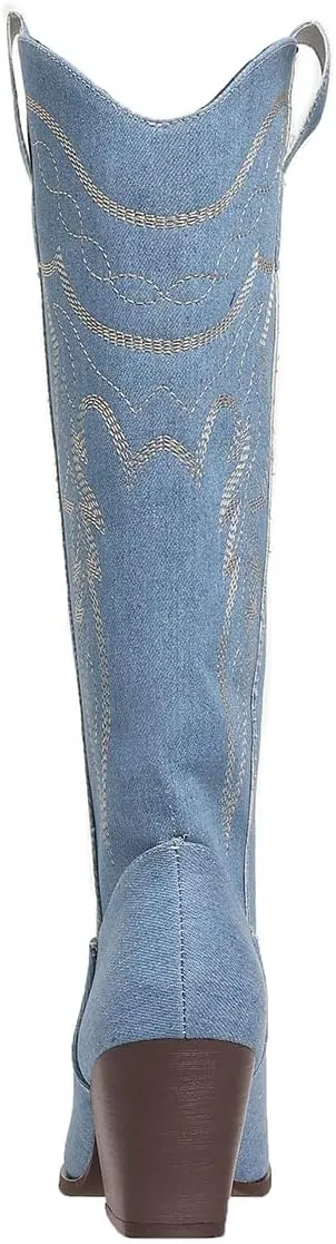 SelRoys Cowboy Boots for Women Cowgirl Embroidered Stitched Pointy Toe Chunky Heel Western Country Fashion Boots