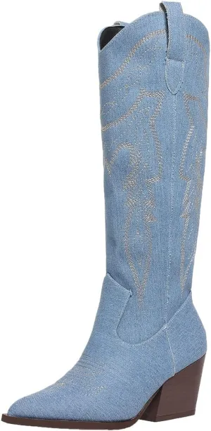 SelRoys Cowboy Boots for Women Cowgirl Embroidered Stitched Pointy Toe Chunky Heel Western Country Fashion Boots