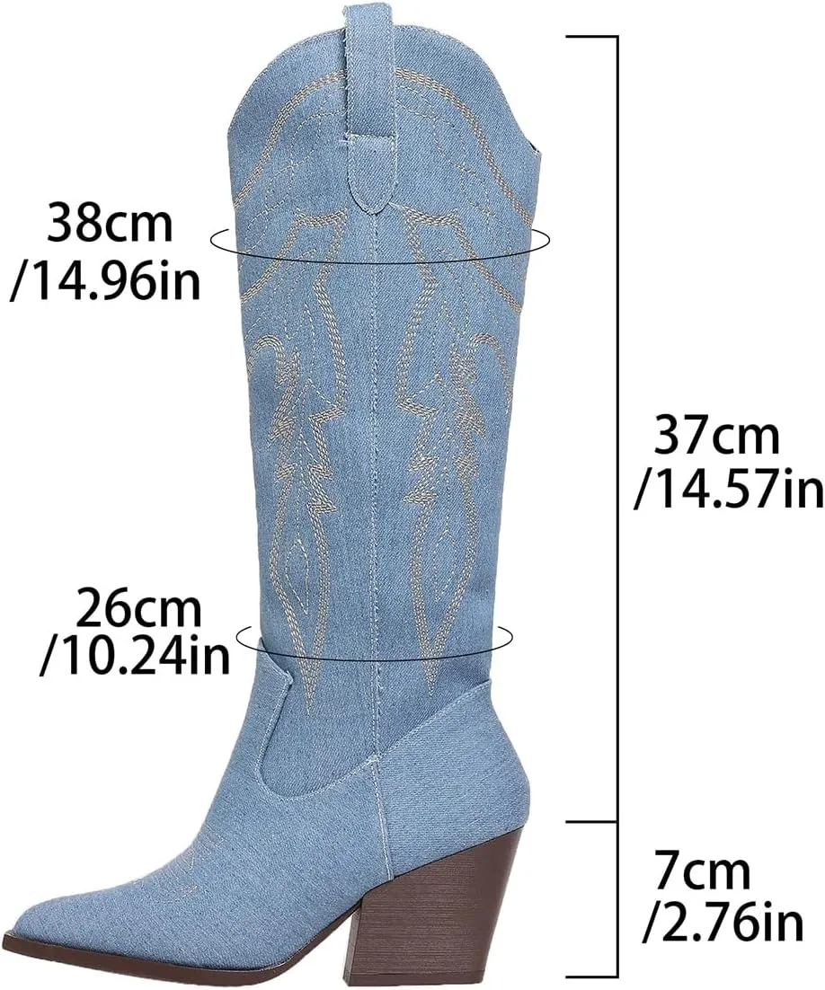 SelRoys Cowboy Boots for Women Cowgirl Embroidered Stitched Pointy Toe Chunky Heel Western Country Fashion Boots
