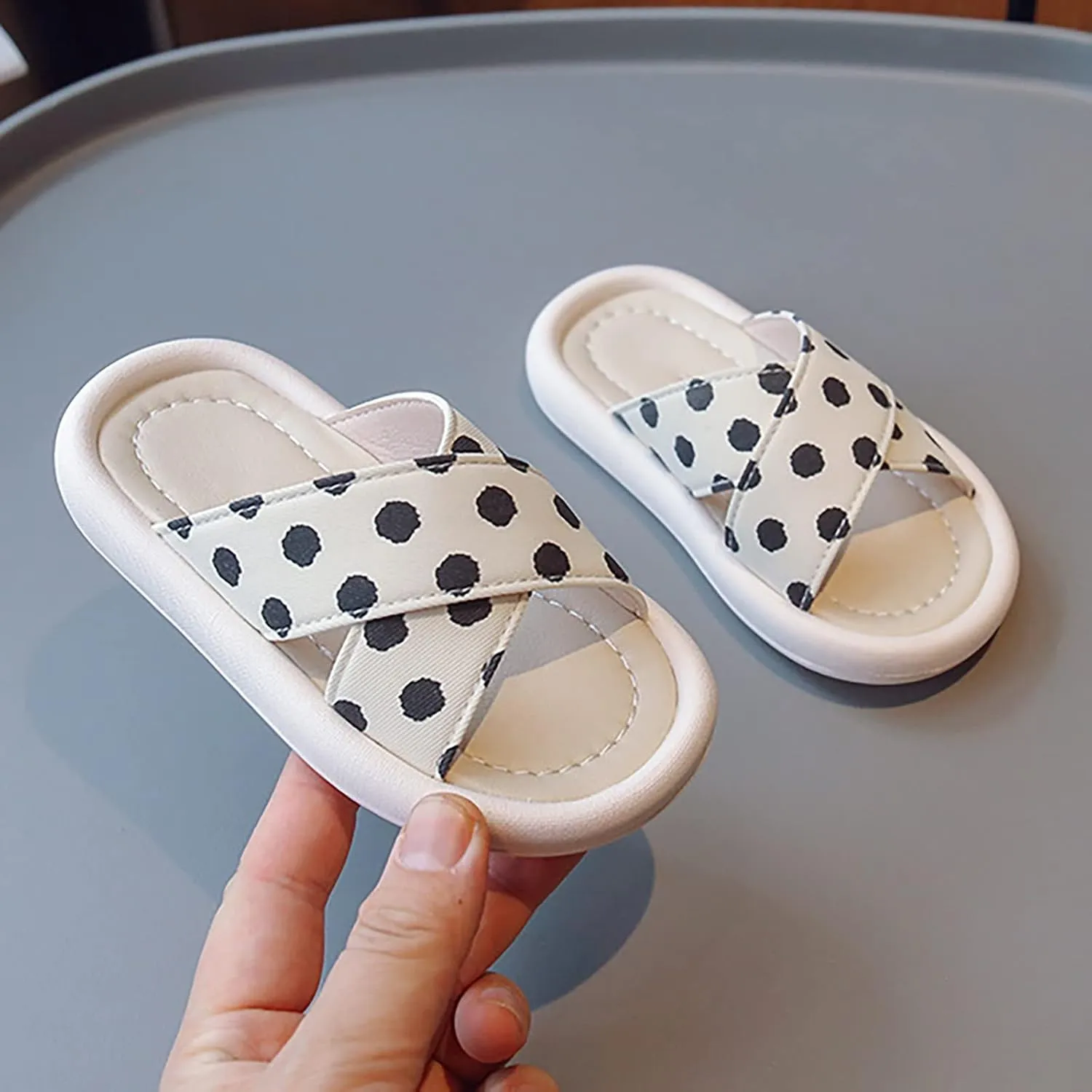 sfdgfhyf Toddler Girls Comfortable Foot Warmer Children Girls Sandals Polka Dot Rubber Soft Bottom Casual Open Toe Shoes